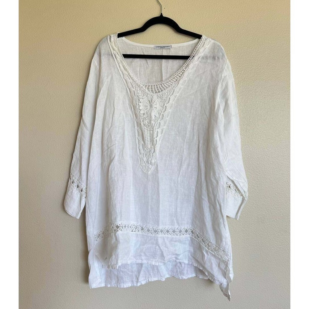 Martina Innocenti Linen Crochet Swim Cover Up 1X Euro Summer Resort Cottagecore